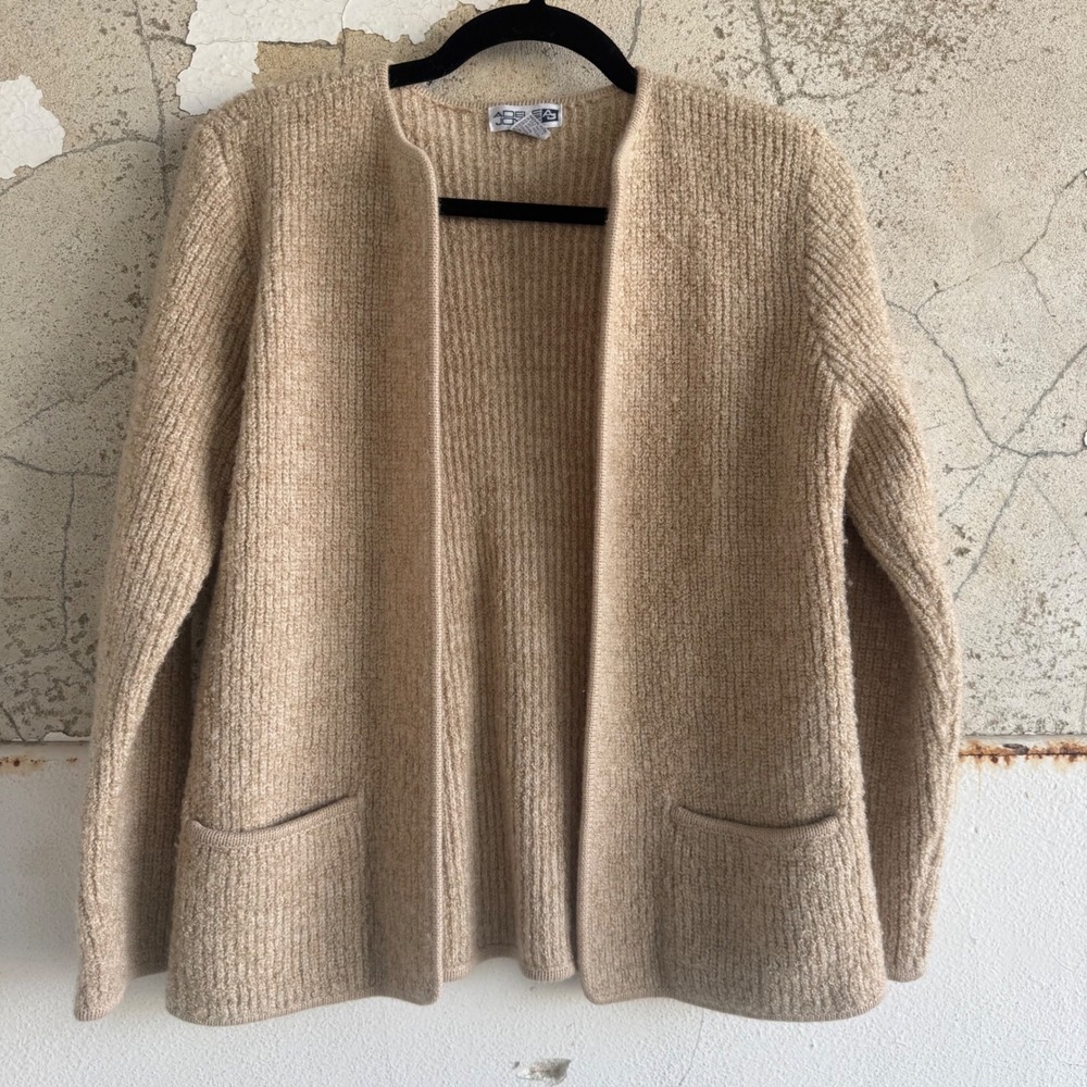 Vintage Cardigan Sweater Chunky Knit Wool Blend Open Front Grandapacore Womens M